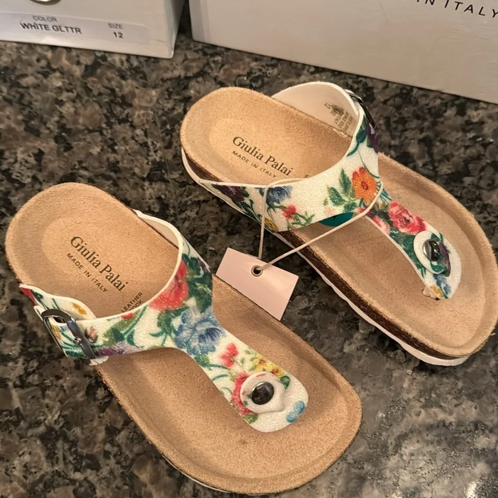 Giulia Palai floral thong flip flop leather molded bed sandal 12 girls NIB